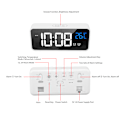 Miniatyrbild 4 av 6: Spegell LED Väckarklocka Två Uppsättningar Alarm Uppladdningsbar Röstaktiverad Digital Klocka för Sovrum Sängbord Skrivbord White