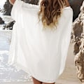 Miniatyrbild 2 av 4: Dam Strandklänning Bikiniöverdrag Kaftan Kimono Tunika Baddräkt Vit White One Size