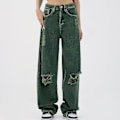 Miniatyrbild 2 av 5: Damjeans höst gröna slitna hål sexig hög midja Green Green XL