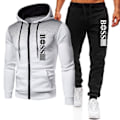 Miniatyrbild 1 av 5: Höst/Vinter Herr Träningsdräkt - Sportkläder Hoodie Jacka Sweatshirt Byxor Khaki-Svart M Khaki-Svart M Khaki-Black