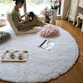 Miniatyrbild 2 av 5: Mjuk Rund Matta Fluffiga Vita Mattor för Vardagsrum Mjuk Heminredning Sovrum-WELLNGS Wh Diameter 120cm White