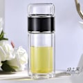 Miniatyrbild 1 av 3: Te Vattenflaska Högt Borosilikatglas Dubbla Lager Te Vattenkopp Infuser Tumbler Dricksartiklar Vatten Black 350ml