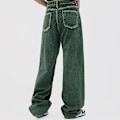 Miniatyrbild 4 av 4: Damjeans höst gröna slitna hål sexig hög midja Green Green S
