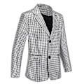 Miniatyrbild 2 av 6: Herrar Glittrande Kostymer Disco Sekvens Blazer och Byxor 2-Delade Set för Fest Bal Slank Passform Enkelknäppt Smoking Blazer Set Silver M