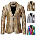 Miniatyrbild 3 av 4: Sequin Blazer för Män med Spetsig Krage, Färgblock, Glansig Sparkle Sportjacka Multicolour M