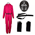 Miniatyrbild 1 av 5: Unisex Svart & Röd Bläckfiskspelet Dräkt för Kvinnor & Män - Halloween Kostym med Blixtlås Rose Red+ Triangular Mask XL
