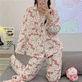 Miniatyrbild 4 av 4: Kvinnor Tryckta Dam Pyjamas Toppar+Byxor Set Sovkläder Loungewear Nattkläder M