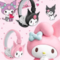 Miniatyrbild 3 av 5: Kuromi Headset Bluetooth Trådlösa Hörlurar Barn Over-Ear Hörlurar Headset För Barn Flickor Pink