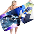Miniatyrbild 1 av 2: Microfiber Sonic the Hedgehog badhandduk för badrock Snabbtorkande sommar poncho badrock C 70*150cm