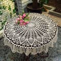 Round Cotton Hand Crocheted Hollow Tablecloth Wedding Dining Table Cover Beige Beige 70cm