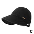 Foldable Wide-Brimmed Sun Hat Drawstring Adjustable Caps Beach Hats Summer Black