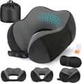 Memory Foam Travel Pillow, Adjustable & Compact Airplane Pillow, Ergonomically Designed, Includes Earplugs, Eye Mask & Storage Bag. black