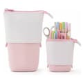 Pink Soft Comfortable Shrinkable Standing Pencil Case Pen Holder with 3 Pockets for School