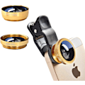 Miniatyrbild 1 av 5: 3-i-1 Mobilkameraobjektivkit - Vidvinkel, Makro och Fisheye - För Smartphones iPhone Android Guld