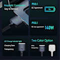 Miniatyrbillede 5 af 5: PD 140W 3 Magnetisk Hurtigoplader Kabel Zinklegering Konverterledning til /Pro A2442/2485/2681, Hvid