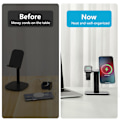 Miniatyrbilde 4 av 5: 2 i 1 metallstativ for Iwatch-telefon 12/pro/pro Max/mini trådløs lader Black