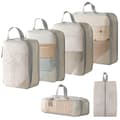 Resväska organisationsväska set, med skopåsar 6-pack (beige)