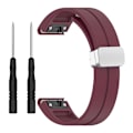 Miniatyrbilde 1 av 5: Silikon 26mm sammenleggbar sølvspenne klokkestropp for Garmin Fenix 7x/7x Solar/tactix 7 Pro Wine Red