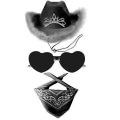 Pikkukuva 1 / 4: Cowboy Hatut Western Cowgirl Hattu Bandanna Lasit Unisex Cowboy Hattu Syntymäpäiväasu Cosplay Mekko Juhlatarvikkeet hat black