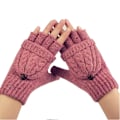 Miniatyrbild 4 av 5: Kvinnor Varma Handskar Höst Vinter Stickning Hampa Flower Flip Fingerless Mitten Beige