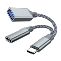 Miniatyrbild 1 av 5: 2 i 1 OTG Type-C-adapterkabel till USB med PD10w laddningstelefoner OTG-omvandlare Gray