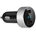 Miniatyrbillede 1 af 5: Dobbelt USB-biloplader, 4,8A udgang, billaderadapter, -Lighter spændingsmåler til ,,,LG, osv., sølv