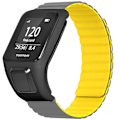 Pikkukuva 1 / 2: Silikoninen magneettinen ranneke TomTom Runner 2 / 3 / Spark / Adventurer -kellolle, kotelolla Grey Yellow