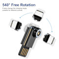 Pikkukuva 5 / 5: Micro USB -sovitin 540 asteen pyörivä minimagnettiliitin Nopea lataussovitin Black
