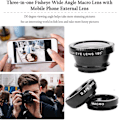 Miniatyrbillede 3 af 5: 3 i 1 Mobiltelefon Kamera Linse Kit Vidvinkel Makro Fisheye Linse Til Smartphones Iphone Android Sort