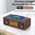 Pikkukuva 3 / 5: Nopea langaton laturi Puinen langaton Bluetooth-kaiutin Herätyskello 3D-stereokaiutin (Ruskea puun syy)
