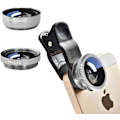 Pikkukuva 1 / 5: 3-in-1-puhelinkameran linssisarja: Laajakulma, makro ja fisheye -linssit älypuhelimille, iPhone ja Android, hopea