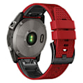 Pikkukuva 1 / 5: Pistekuvioinen silikoniranneke Garmin Tactix 7 Pro / Fenix 7x / 6x Pro / 5x Plus -kellolle, 26 mm:n kaksiväriranneke Red Black