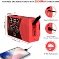 Pikkukuva 2 / 5: AM/FM/NOAA Solar-käsikampiradio, SOS-hälytyksellä, 2000 mAh (punainen)