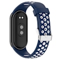 Miniatyrbillede 1 af 5: Dual-farvet silikoneurrem til Xiaomi Smart Band 8, med rustfrit stål-stik Blue White