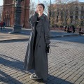 Miniatyrbillede 2 af 5: Dame trenchcoat løs oversize lang jakke Dobbeltradet bælte damekappe grå vindjakke XL Gray