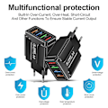 Miniatyrbilde 4 av 5: 45W 4 USB Hurtiglader USB 3.0 Mobiltelefonlader Standard Adapter Telefonlading Hode-EU-plugg