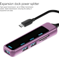 Pikkukuva 3 / 3: Usb C Hub Multiporttisovitin, 5 in 1 Usb Type-C - Usb Tf/Sd, Violetti