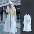 Miniatyrbillede 1 af 2: Damemode lang regnfrakke vandtæt hætteponcho M 150-160cM white