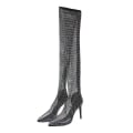 Miniatyrbillede 1 af 5: Kvinders Glitter Rhinestone Støvler Lår Høj Over Knæet Hæle Sexet Stiletto 37 Black