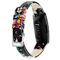 Pikkukuva 1 / 5: For Fitbit Inspire / Inspire HR älykello ranneke Top-kerroksen nahkaranneke, KOKO L-6.7-8.1 tuumaa Black Red Flower
