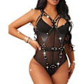 Miniatyrbild 2 av 5: Punk Läder Bodysuit Bälte Hängslen Underkläder Gotisk Strumpebandshållare M