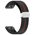 Miniatyrbilde 5 av 5: Sølvspenne Silikonbånd 26mm Klokkestropp For Garmin Tactix 7 Pro / Fenix 7x/6x/6x Pro/5x Plus Black Red