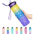 Miniatyrbillede 2 af 4: 32 oz lækagesikker drikkevandsflaske med tidsstempel og kop Halm til rådighed Ombre Yellow Purple