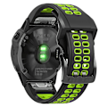 Miniatyrbillede 1 af 5: KLB-LWGJ-001 Til Garmin Fenix 7 / 7 Pro Ur Bånd QuickFit 22mm Åndbar Dobbelt Række Huller Rem Black Lime