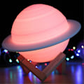 Miniatyrbild 1 av 5: 3d Print Dekor Saturn Lampa Med Trä Ställ Hängande Net Nursery Led Nattljus 15cm