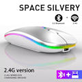 Miniatyrbillede 1 af 5: Trådløs Rgb Ultra-Tynd Mus, 2.4Ghz Genopladelig Bluetooth, Ergonomisk Design (Sølv)