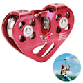 Pikkukuva 1 / 5: Hihnapyörä Tandem Speed ​​Dual Trolley Rescue Kiipeily Kaksoishihnapyörä pallon kanssa Red