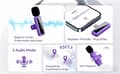 Miniatyrbillede 3 af 5: Trådløs reversmikrofon, mini-lavaliermikrofon til vlog-optagelse Purple