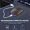 Miniatyrbillede 2 af 5: Trådløs Rgb Ultra-Tynd Mus, 2.4Ghz Genopladelig Bluetooth, Ergonomisk Design (Sølv)