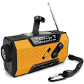 Miniatyrbilde 1 av 5: Nødradio med solcellepanel, 2000mAh, håndsveiv, FM-radio og LED-lys (oransje)